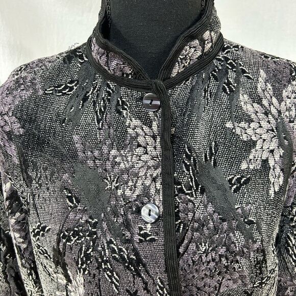 Coldwater Creek size Large Elegant Black Jacket brocade print reversible silver - Picture 2 of 12